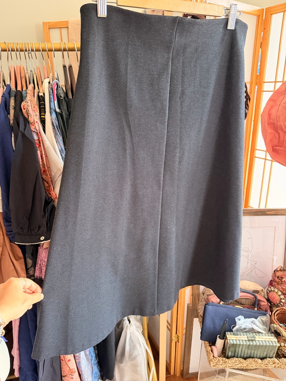 Zara Woman Black A-Line Midi Skirt Stretch Knit Size L